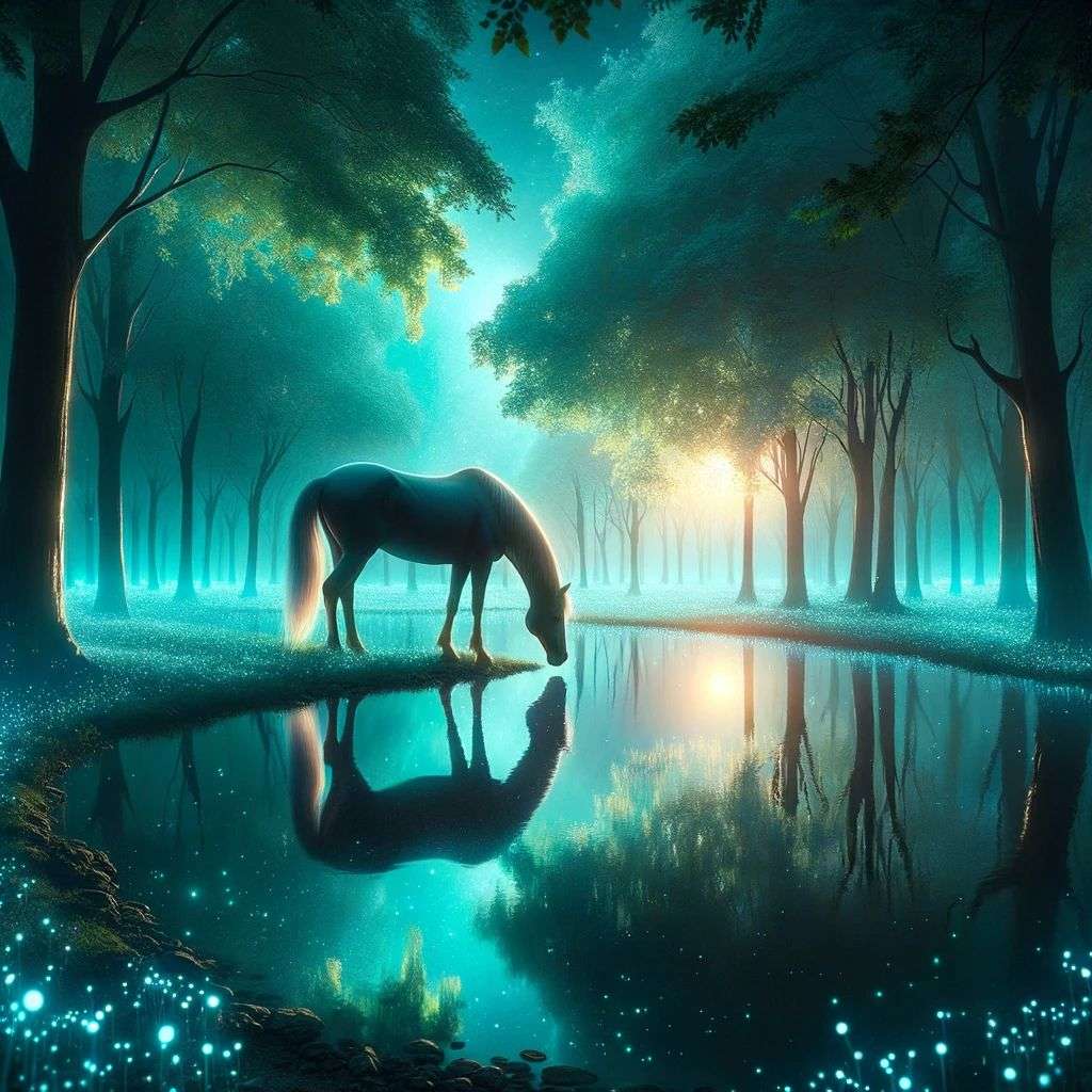 a horse, digital art, glowing